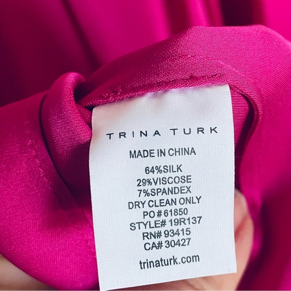 Trina Turk Fuchsia Pink Silk blend Career Coquette long sleeve Blouse Small - Picture 8 of 8